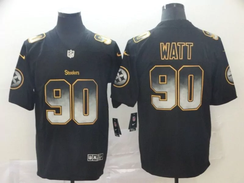 Tj Watt 90 Steelers Jersey Black Men Yellow White Vapor