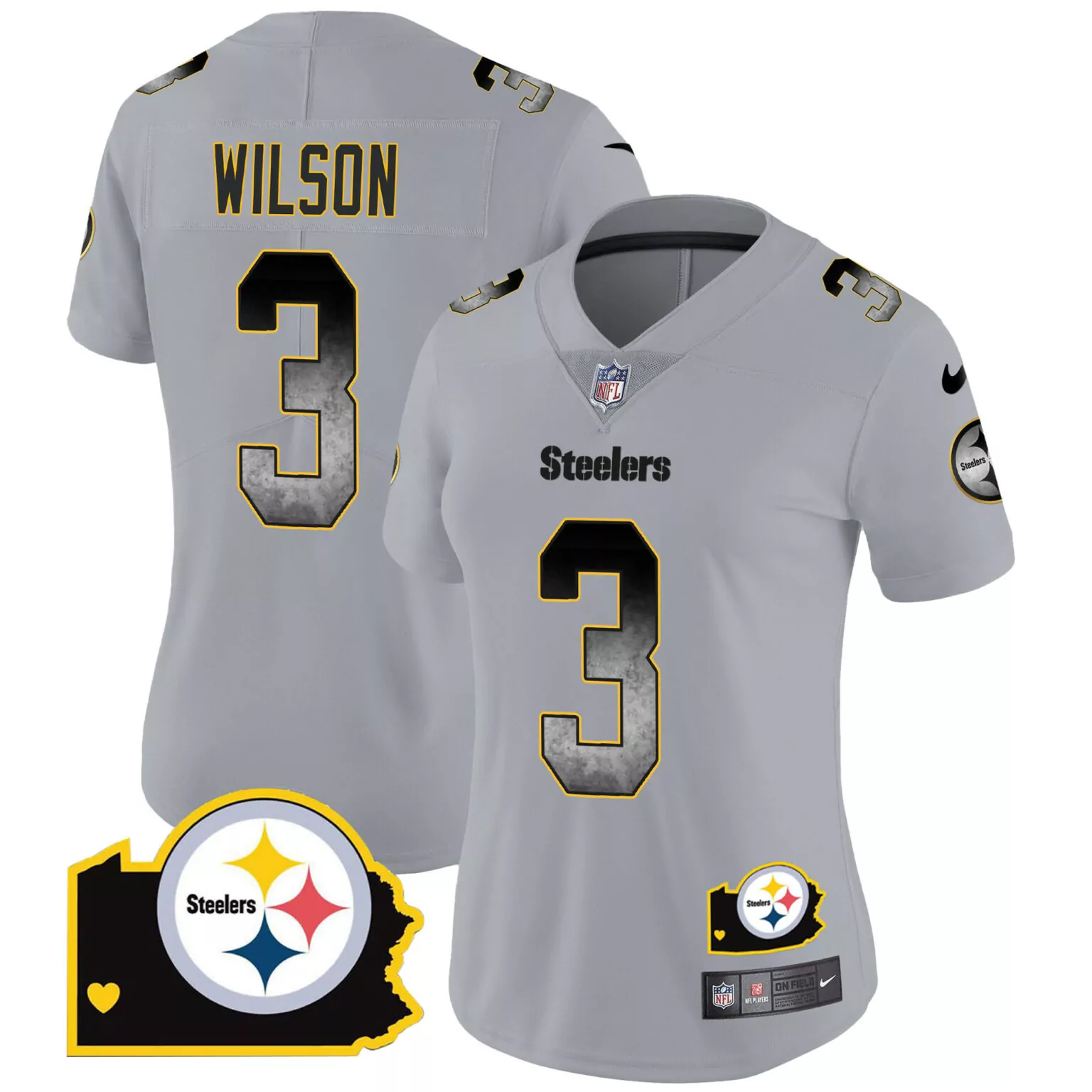 Russell Wilson 3 Steelers Jersey Gray Color Rush Players Pennsylvania Outline 2023