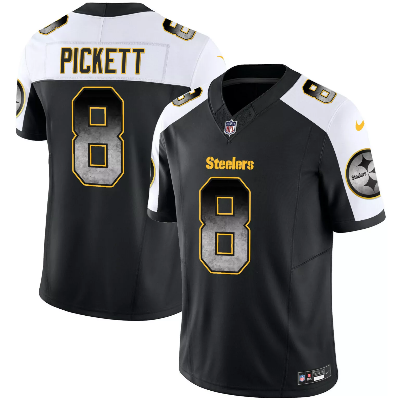 Kenny Pickett 8 Steelers Jersey Black Men Alternate White Yellow v2 All Stitched
