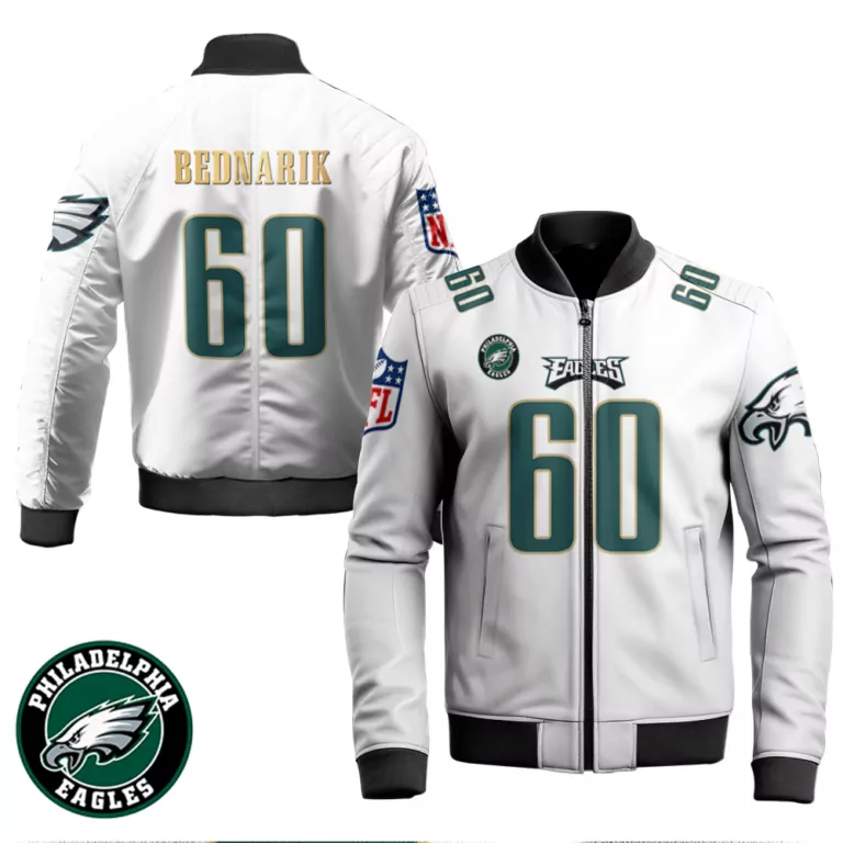 Chuck Bednarik 60 Jersey White Philadelphia Eagles Men Bomber Jacket Green Black