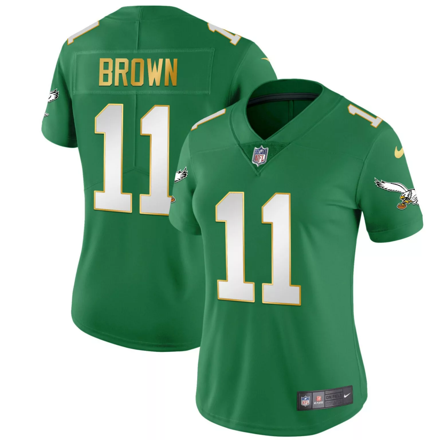 Aj Brown 11 Philadelphia Eagles Jersey Green Men Official White Gold All Stitched