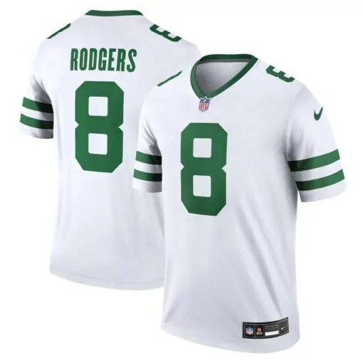 Aaron Rodgers 8 New York Jets Jersey White Men Authentic Alternate Green Legacy
