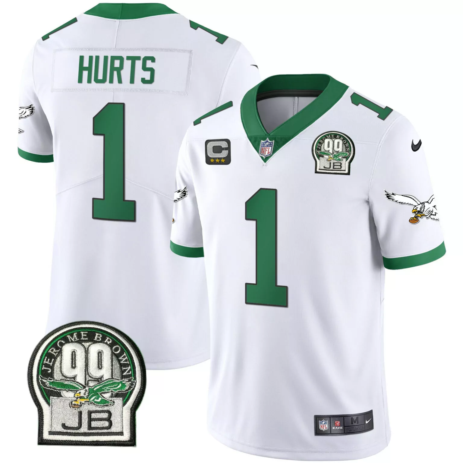 Jalen Hurts 1 Eagles Jersey White Jerome Brown 99 Jb Men Green Retired All Stitched