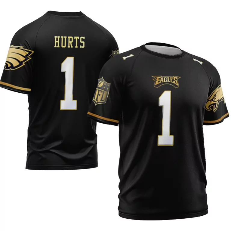 Jalen Hurts 1 Eagles Jersey Black Men Gold White Vapor Limited