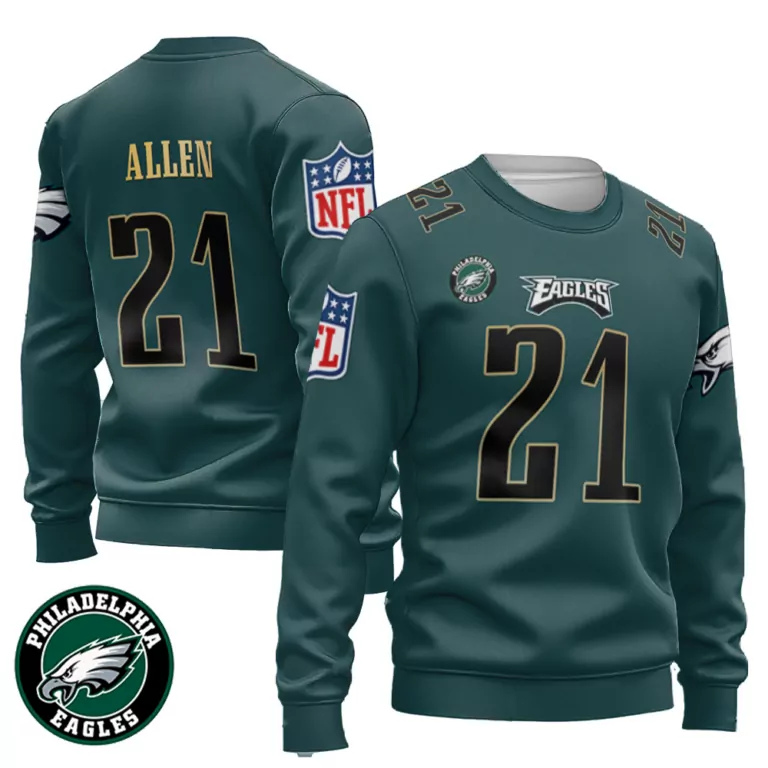 Eric Allen 21 Philadelphia Eagles Jersey Green Men Sweatshirt Black Gold
