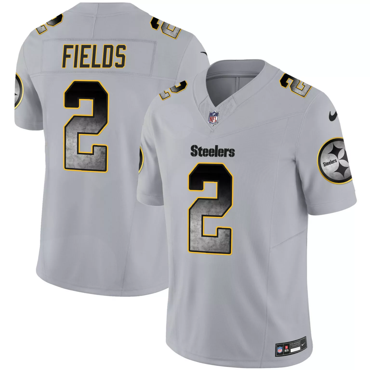 Justin Fields 2 Steelers Jersey Gray Men Black Yellow All Stitched