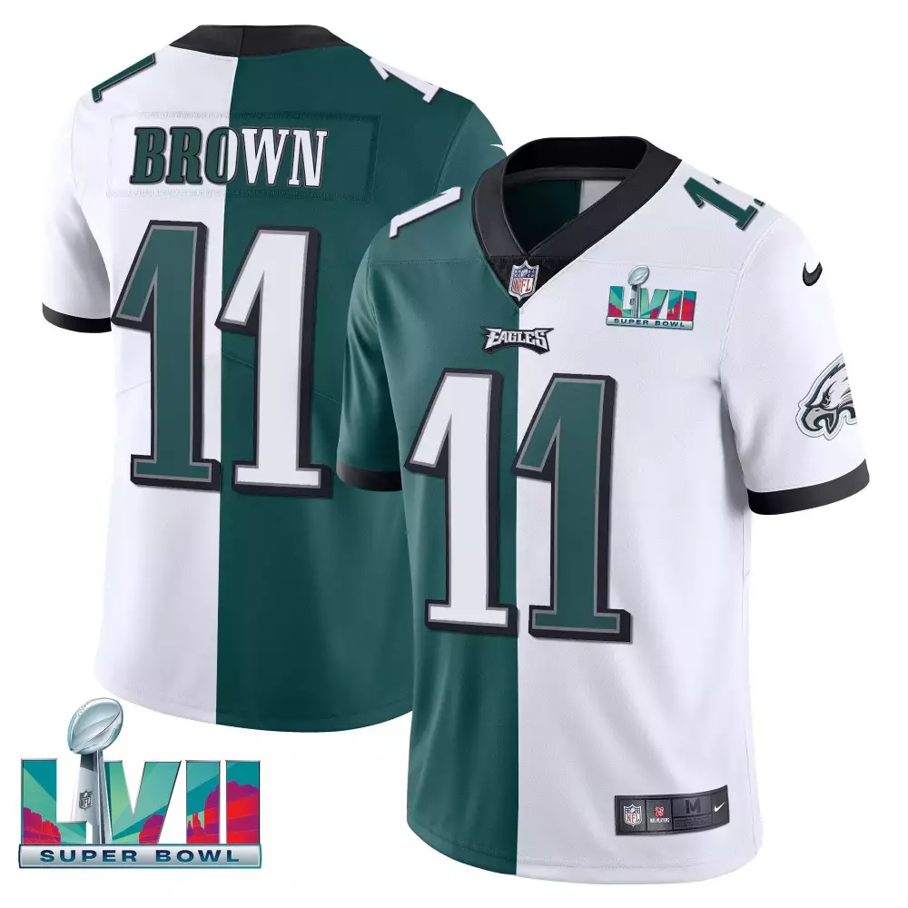 Brown 11 Eagles Jersey Green Super Bowl Lvii Men Split Design White Black Vapor All