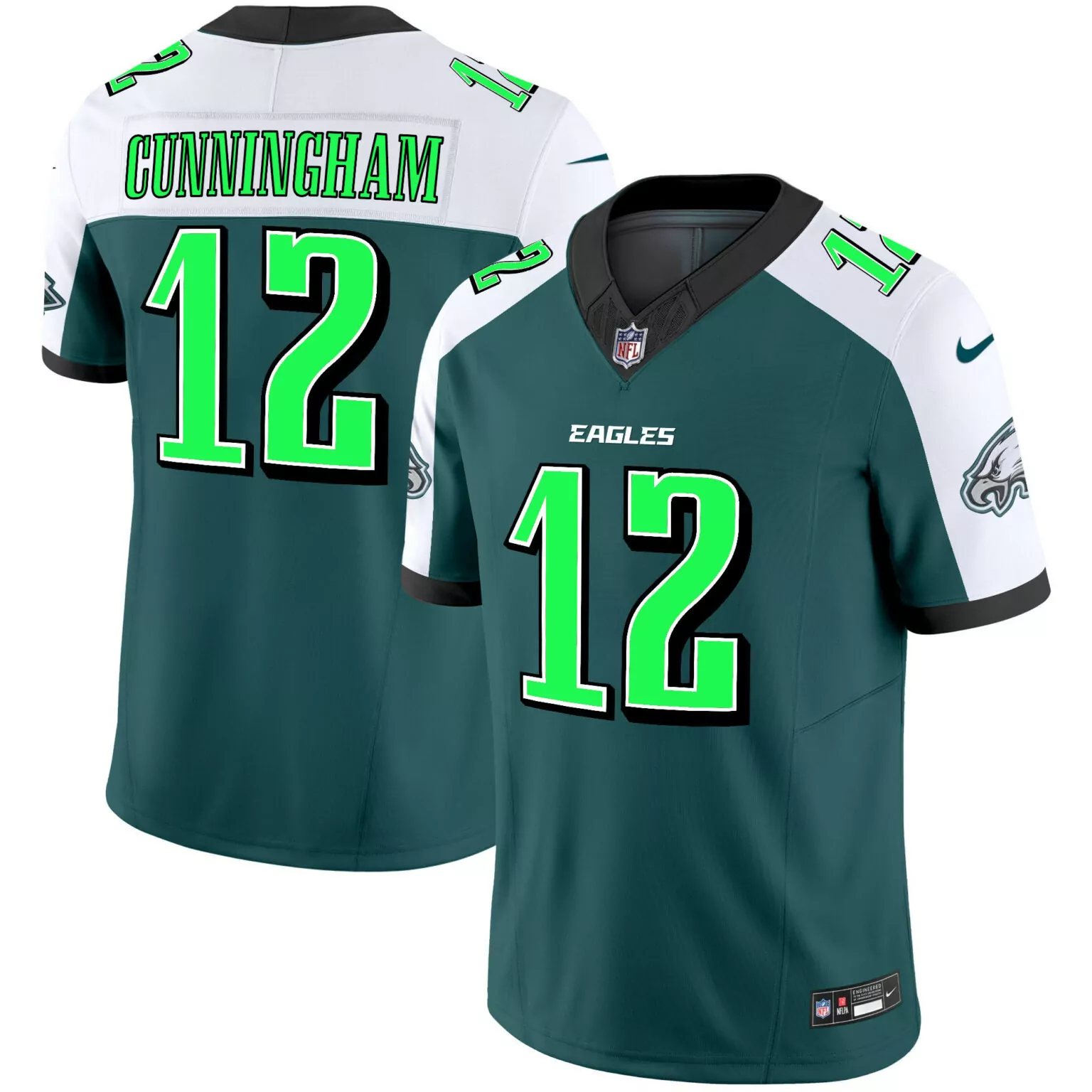 Randall Cunningham 12 Eagles Jersey Dark Green Men Standard White Black Alternate
