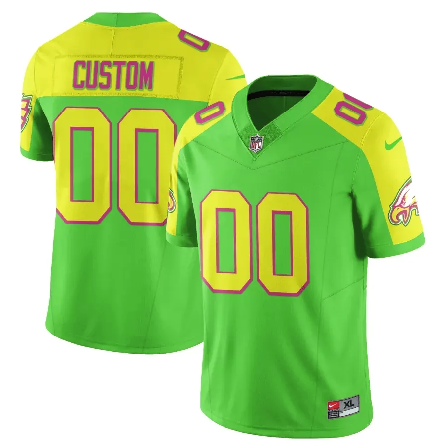 Custom Philadelphia Eagles Jersey Lime Green Kelly Men Split Design Yellow Pink Vapor