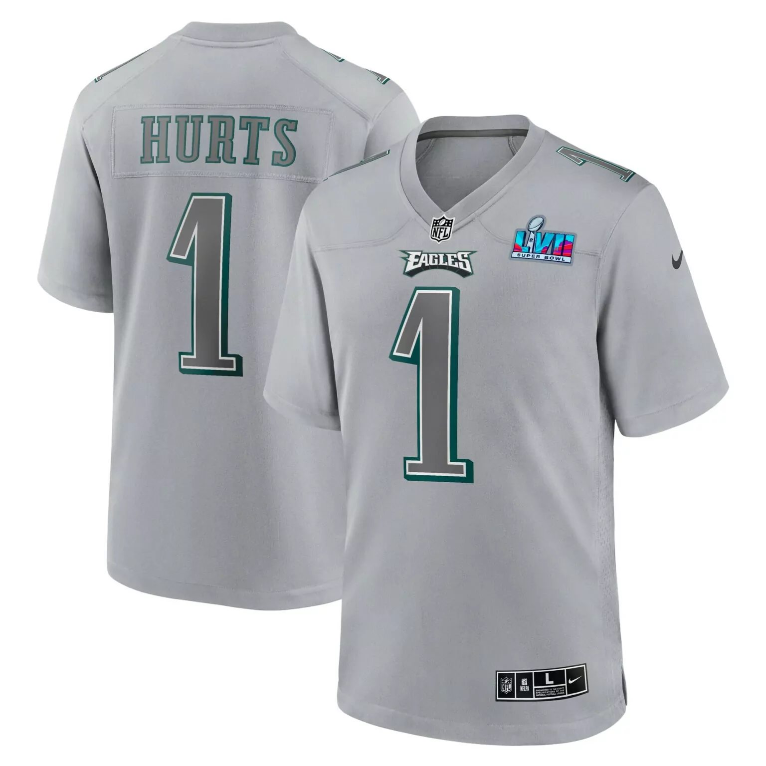 Jalen Hurts 1 Eagles Jersey Gray Super Bowl Lvii Men Game Teal White Fashion