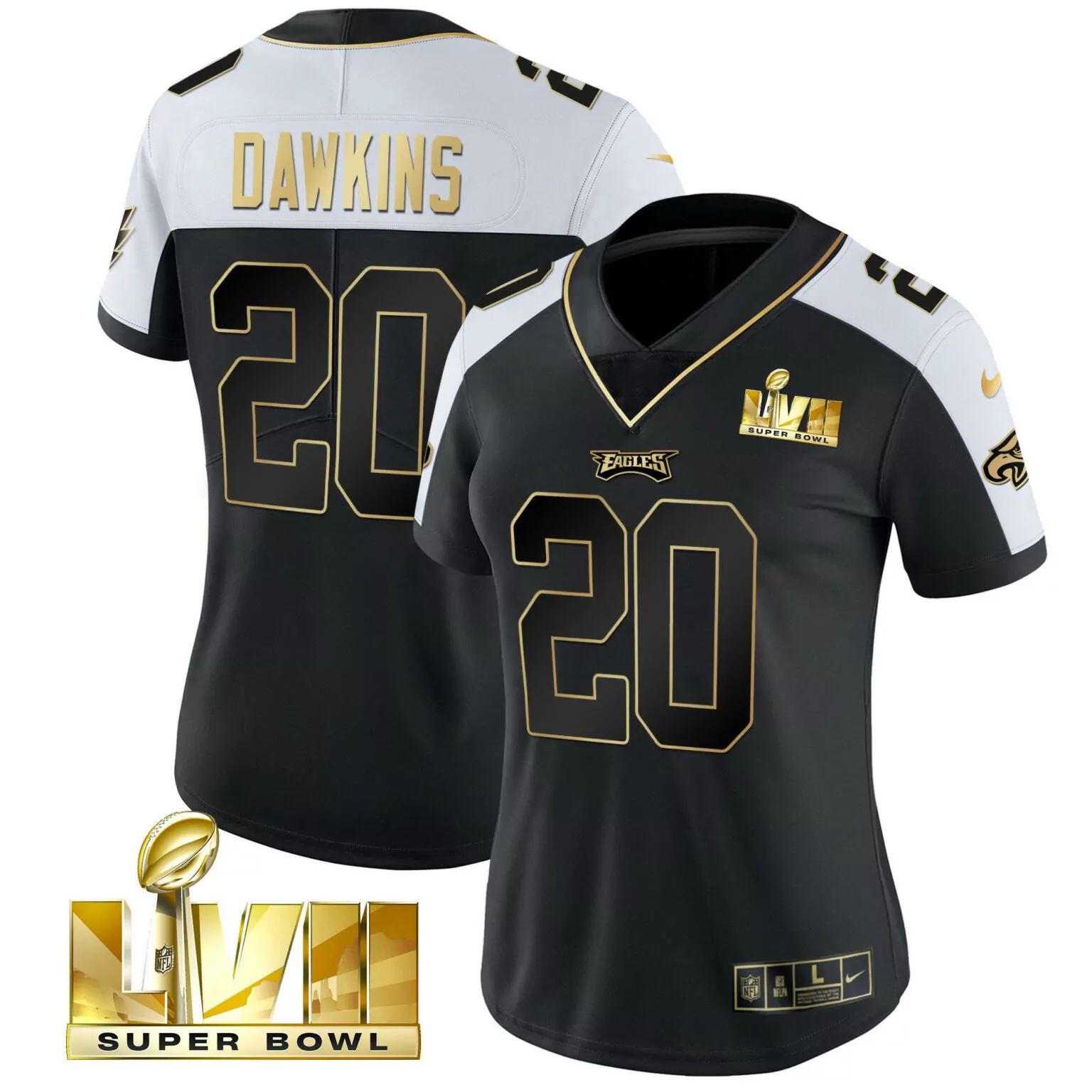 Brian Dawkins 20 Eagles Jersey Black Super Bowl Lvii Men Alternate Split Design White