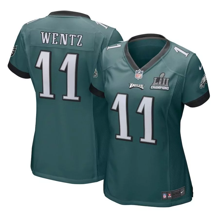 Carson Wentz 11 Eagles Jersey Green Super Bowl Lii Champions Women NFL White Black