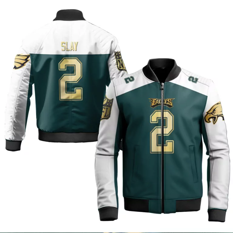 Darius Slay 2 Eagles Jersey Green Men Bomber Jacket Split Design White Gold Vapor