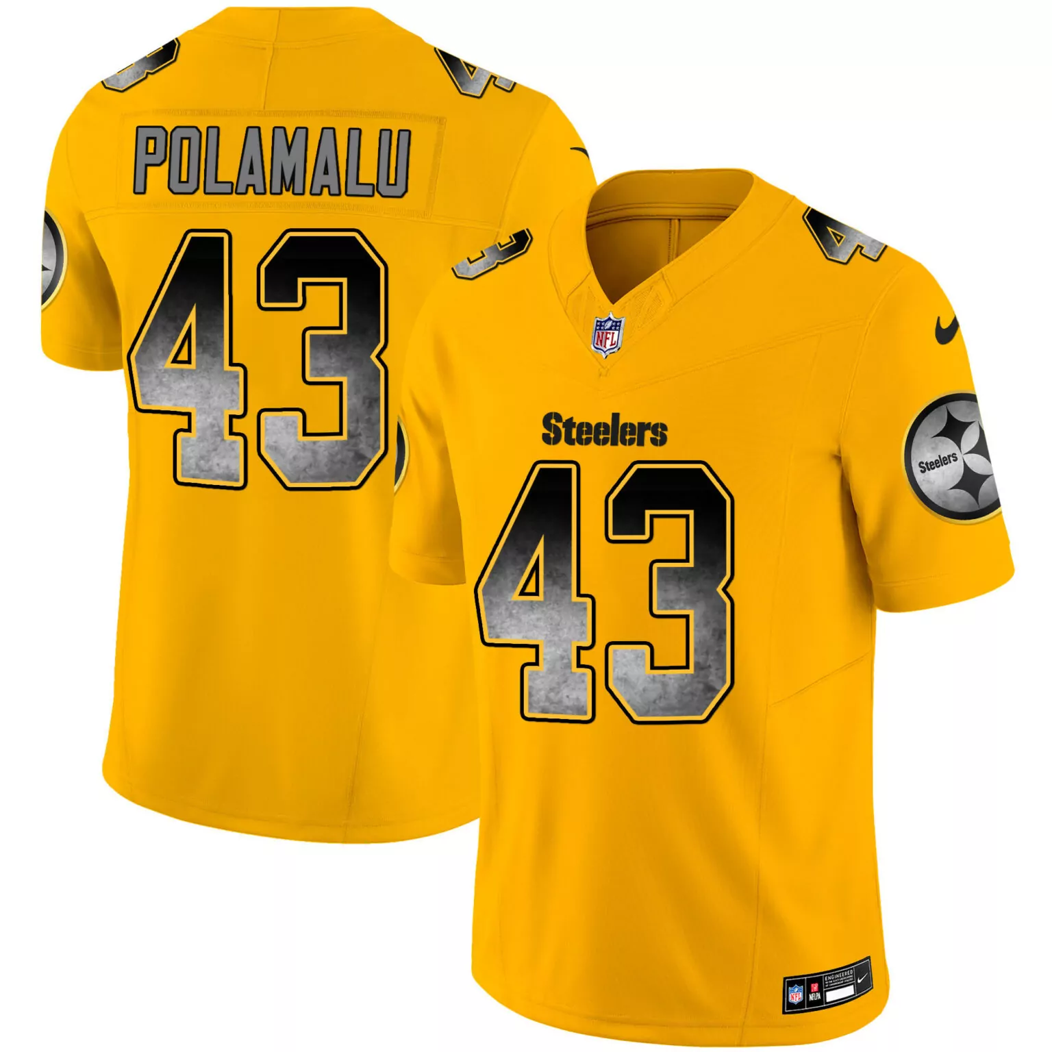 Troy Polamalu 43 Steelers Jersey Yellow Men Replica Black Grey All Stitched