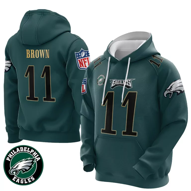 Aj Brown 11 Philadelphia Eagles Jersey Green Men Hoodie Black Gold