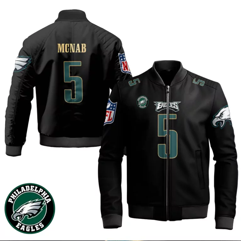 Donovan Mcnab 5 Jersey Black Philadelphia Eagles Men Bomber Jacket Green Gold