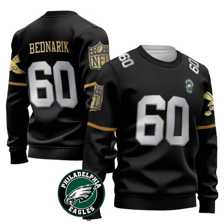 Chuck Bednarik 60 Jersey Black Philadelphia Eagles Men Gold Throwback Vapor Limited