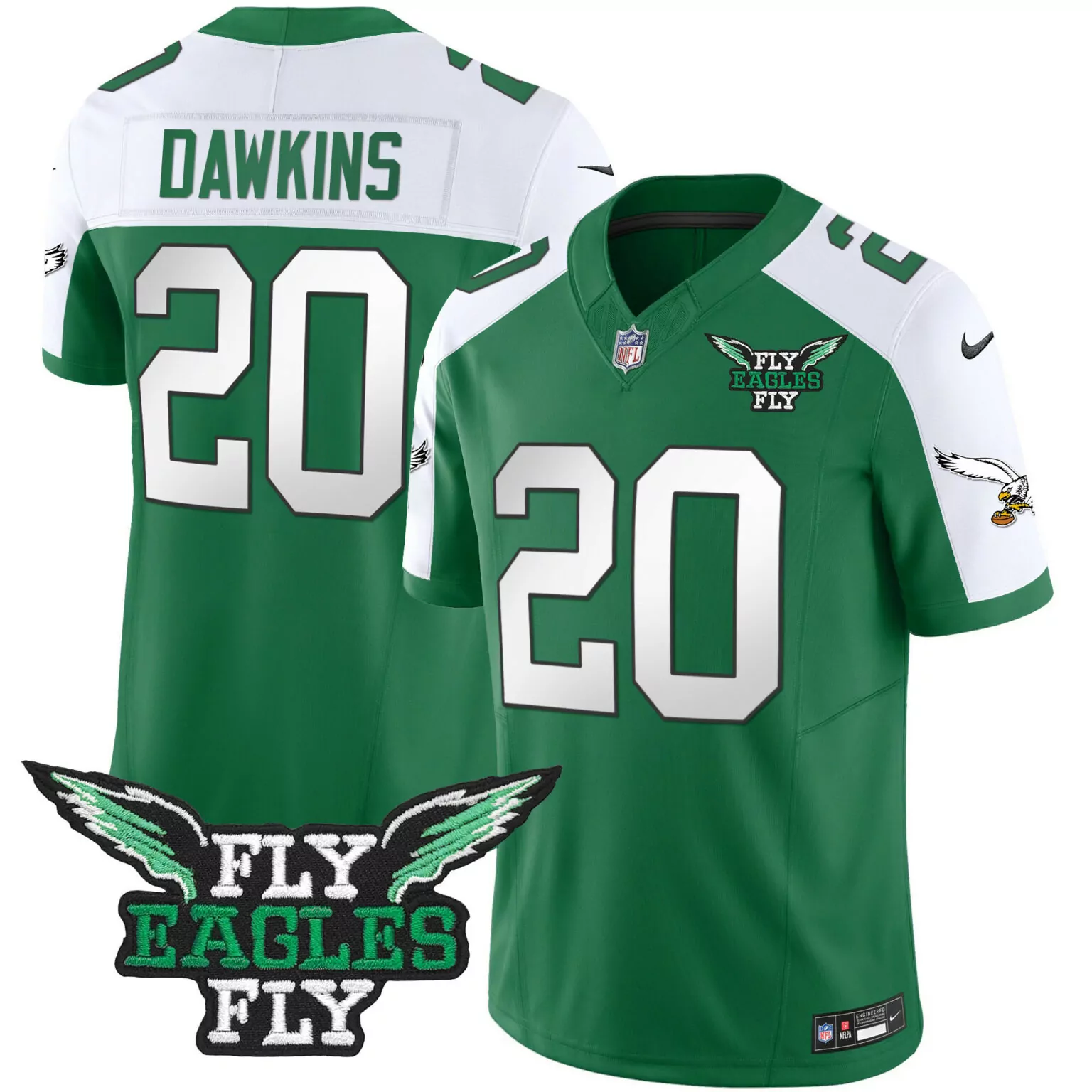 Brian Dawkins 20 Eagles Jersey Green Men Player White Alternate Throwback All Stitched