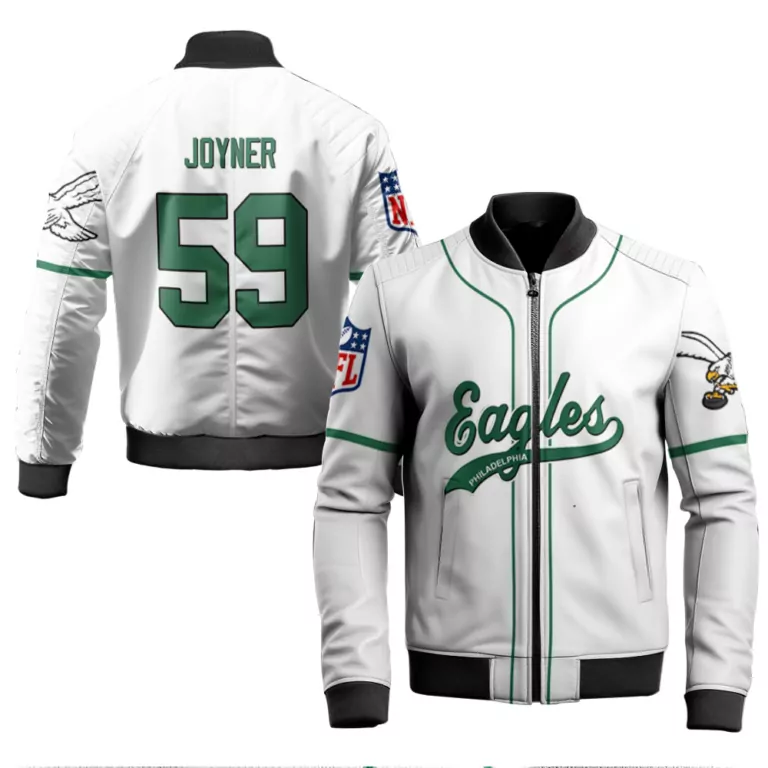 Seth Joyner 59 Jersey White Philadelphia Eagles Men Bomber Jacket Green Black Retired
