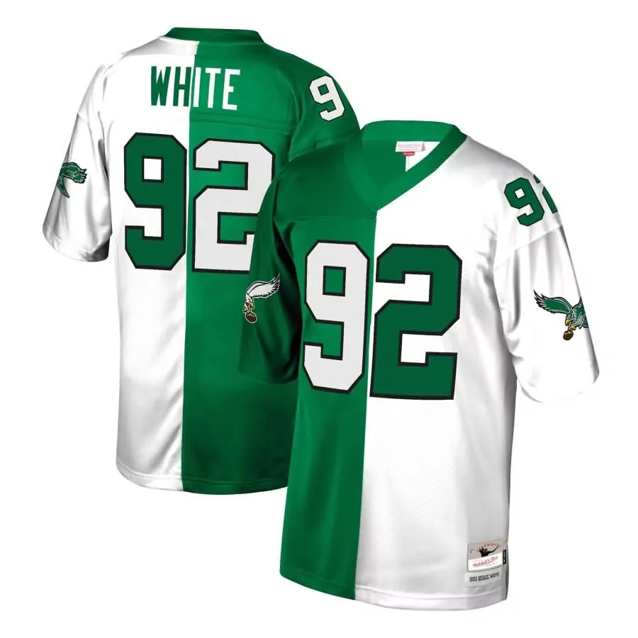 Reggie White 92 Jersey Green Philadelphia Eagles Mitchell Ness Men Split Design Retired