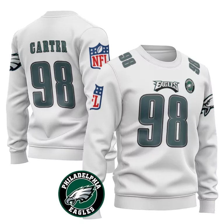 Jalen Carter 98 Jersey White Philadelphia Eagles Sweatshirt Green Grey Vapor Limited