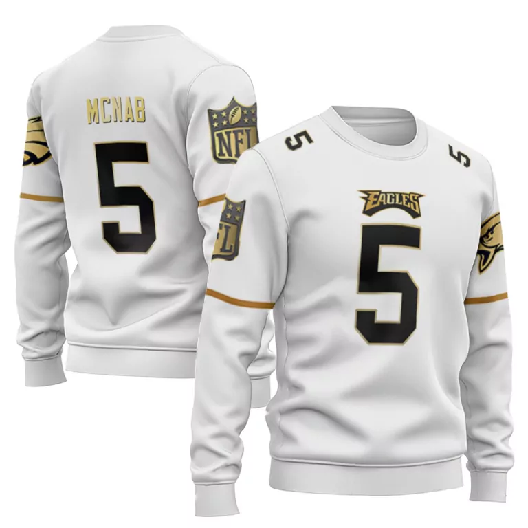Donovan Mcnab 5 Eagles Jersey White Men Crewneck Sweatshirt Black Gold Vapor