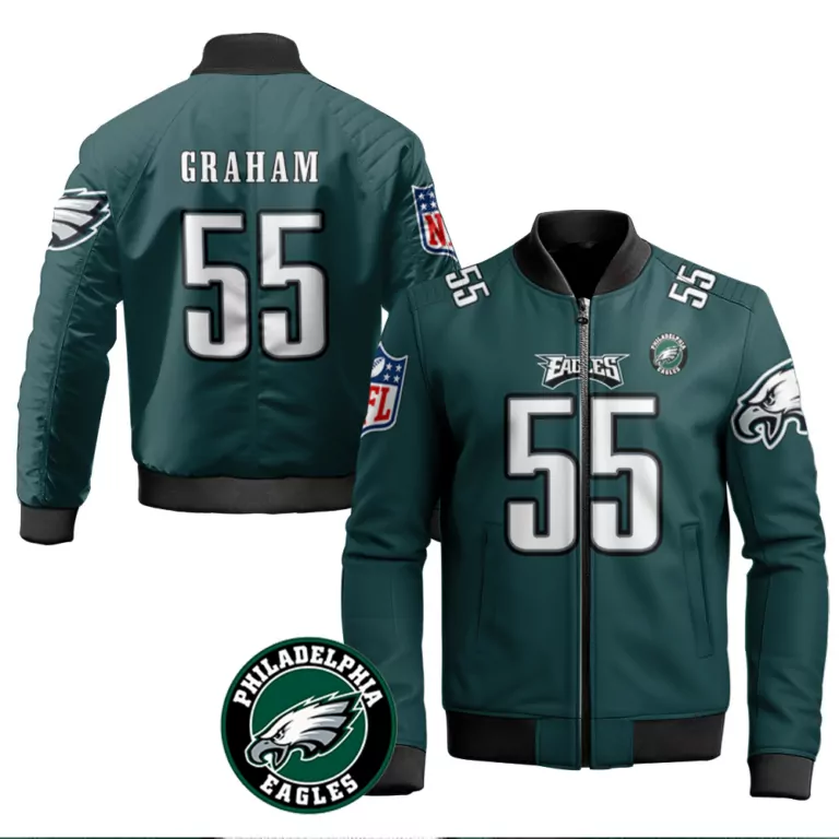 Graham 55 Philadelphia Eagles Jersey Green Men Bomber Jacket Black White Vapor Limited