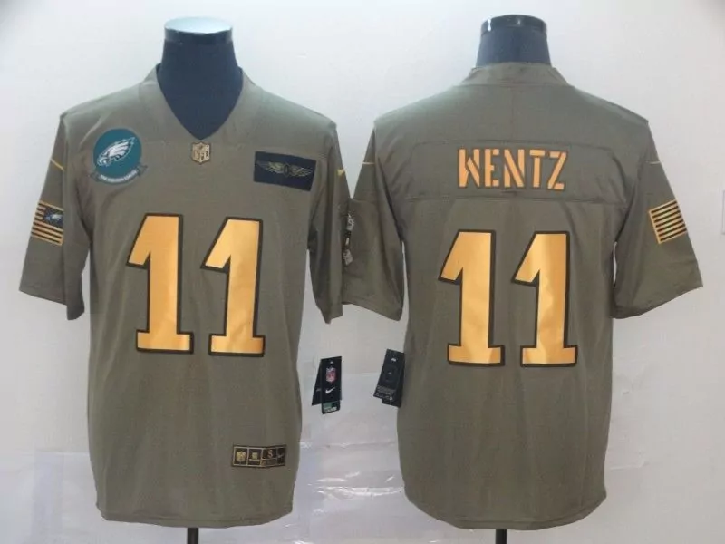 Carson Wentz 11 Eagles Jersey Olive Green Salute To Service Air Force Us Flag Men