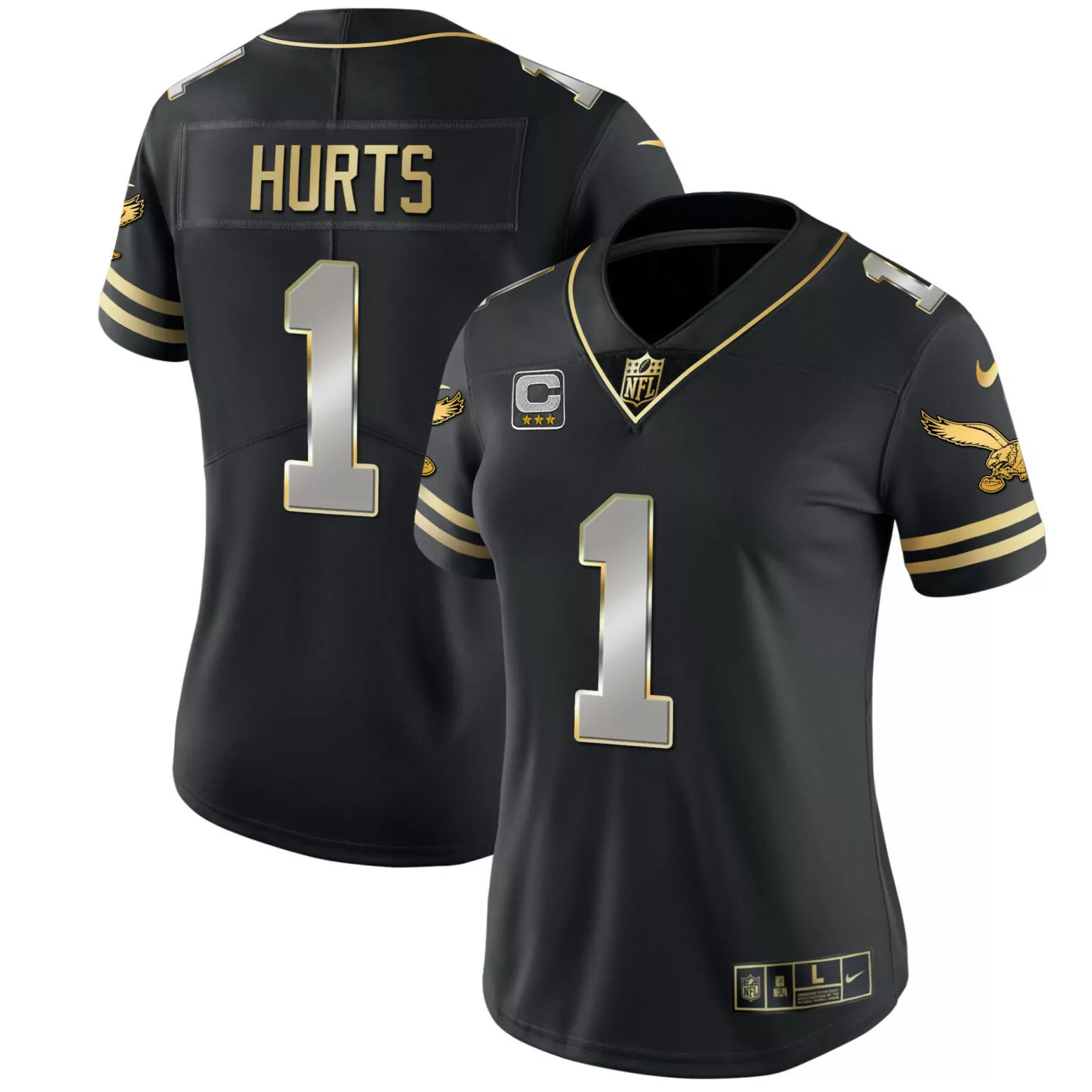 Jalen Hurts 1 Philadelphia Eagles Jersey Black Men Replica Gold Silver v2 All Stitched