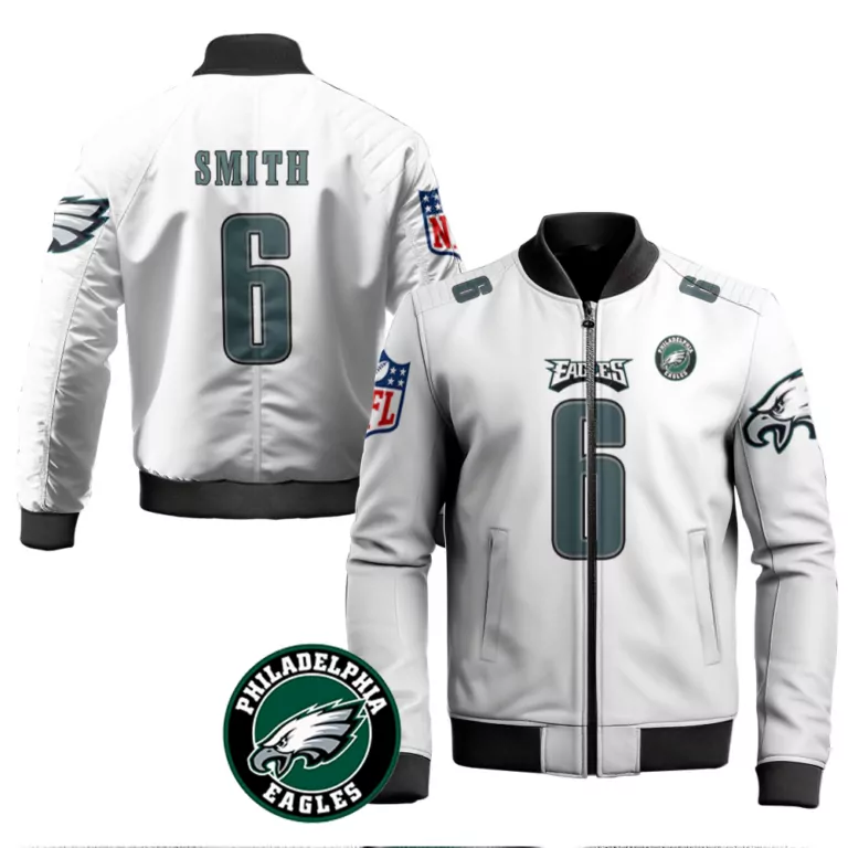 Devonta Smith 6 Jersey White Philadelphia Eagles Men Bomber Jacket Black Dark Green