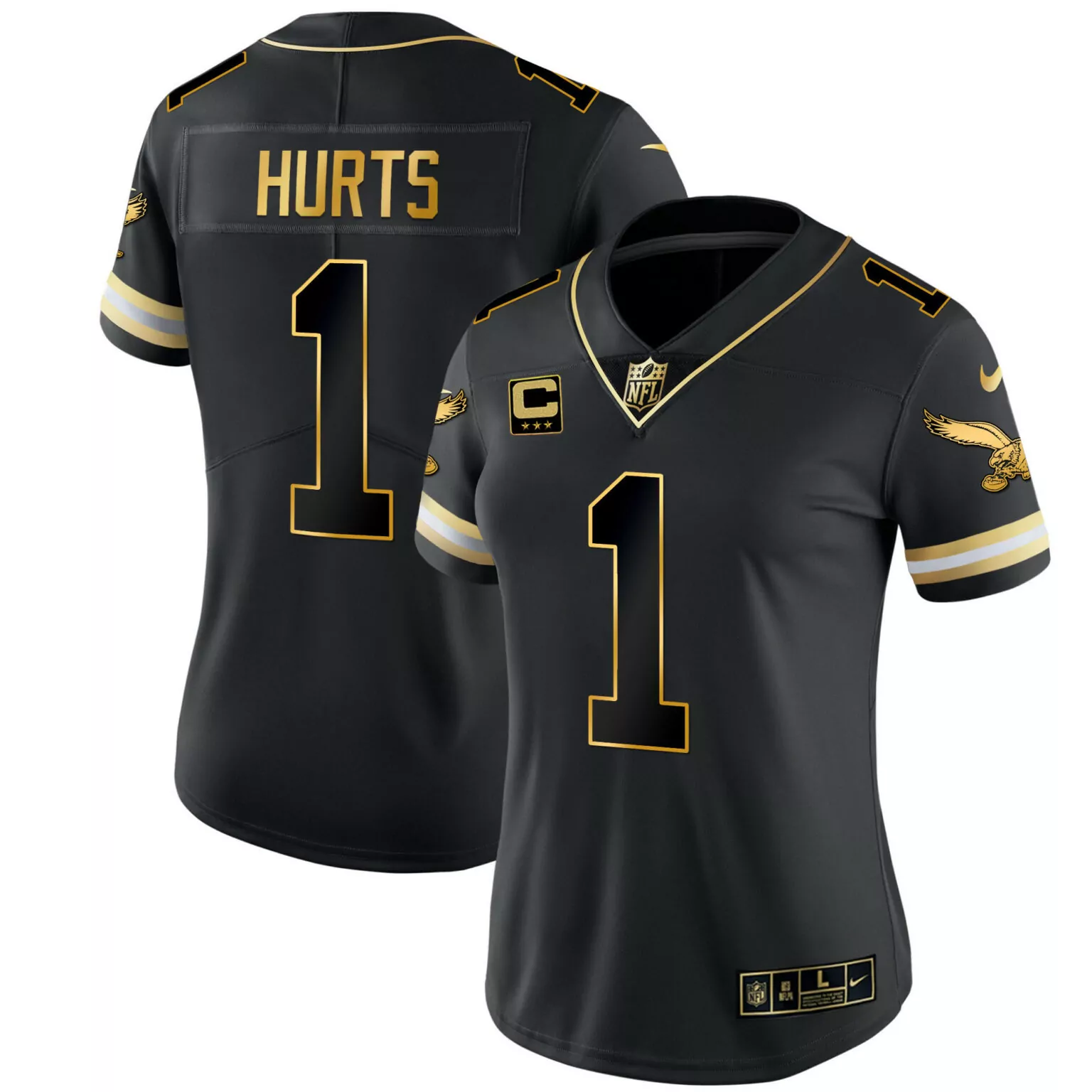 Jalen Hurts 1 Philadelphia Eagles Jersey Black Wing Women Player Alternate Gold White