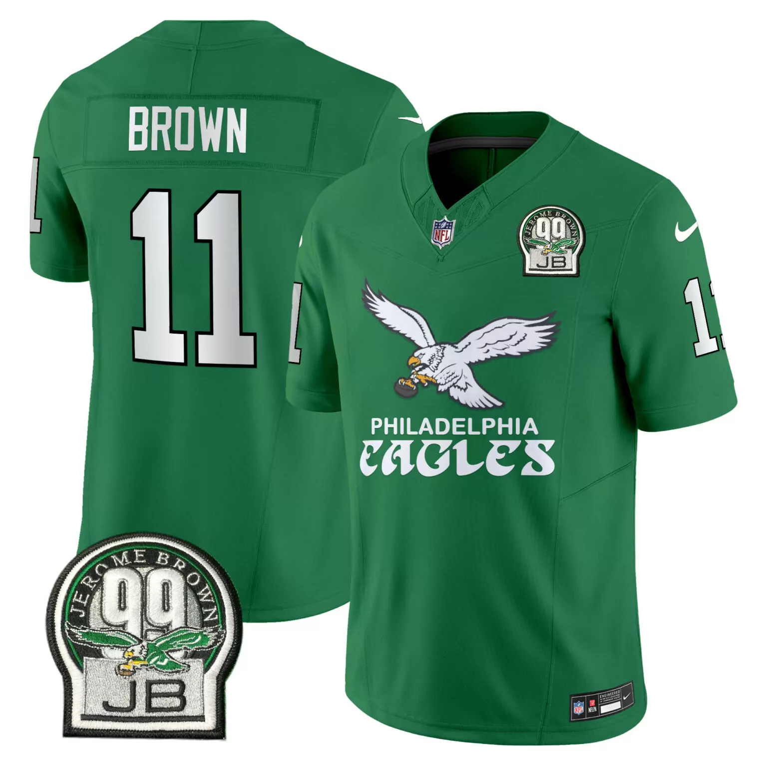 Aj Brown 11 Philadelphia Eagles Jersey Green Jerome 99 Commemorative Jb Men Official