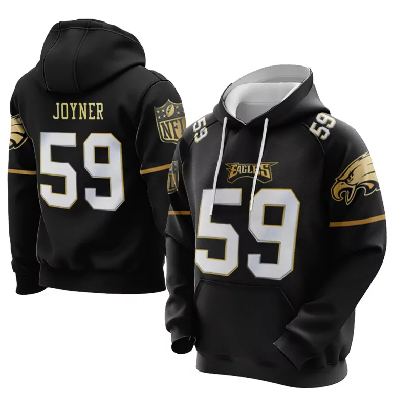 Seth Joyner 59 Eagles Jersey Black Men Hoodie Gold Vapor Limited