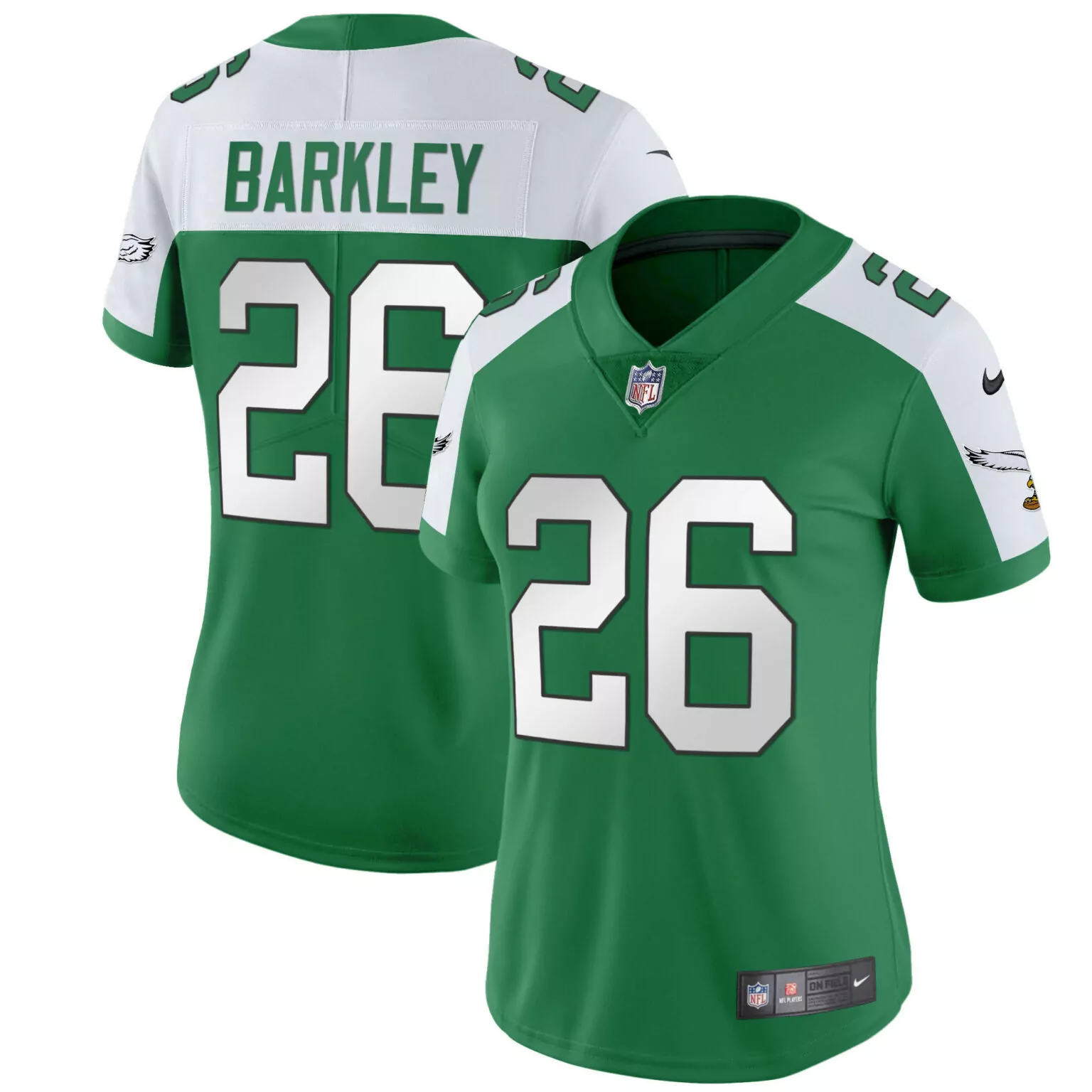 Saquon Barkley 26 Jersey Green Philadelphia Eagles Men Short Sleeve White Alternate