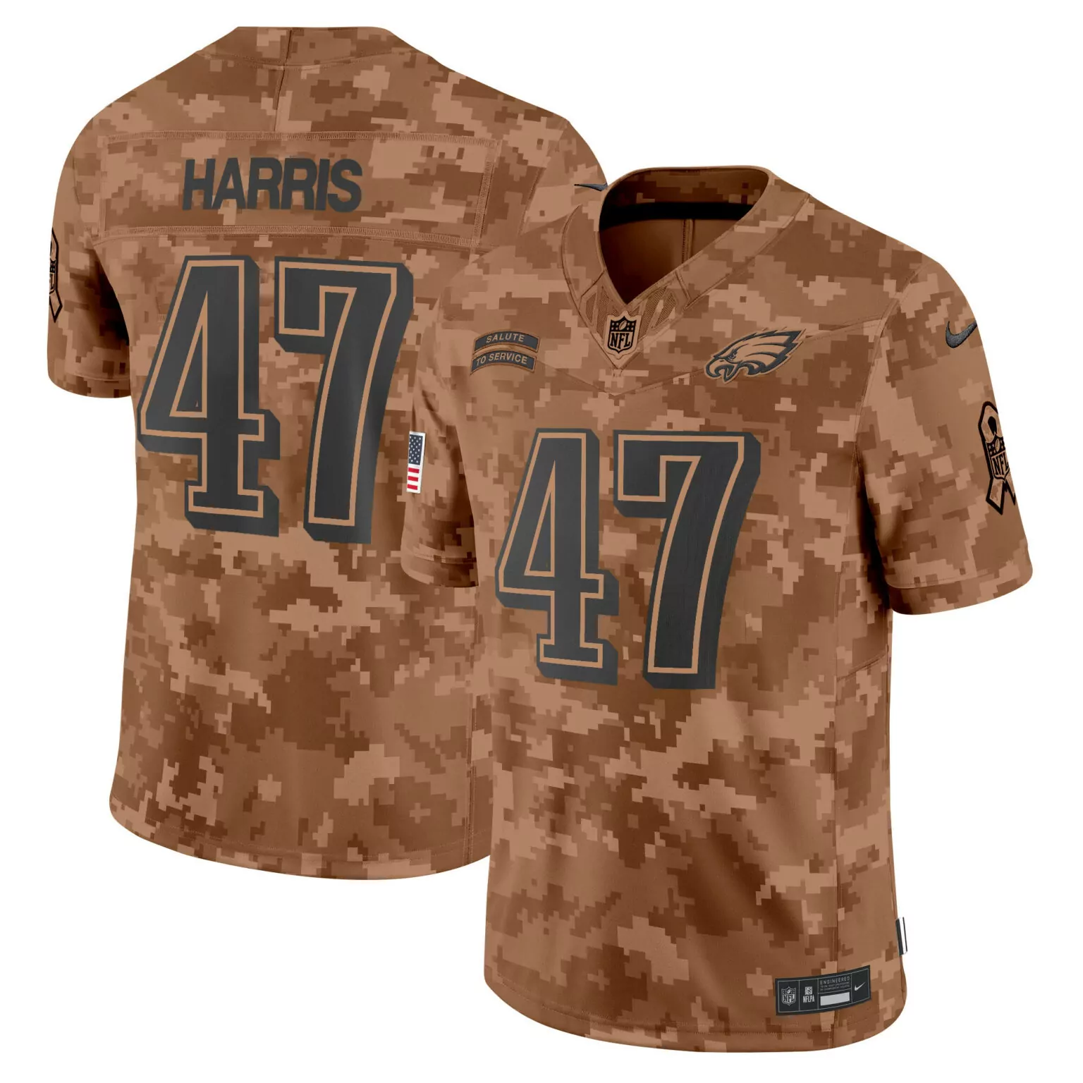 Kamala Harris 47 Jersey Brown Salute To Service Philadelphia Eagles American Flag
