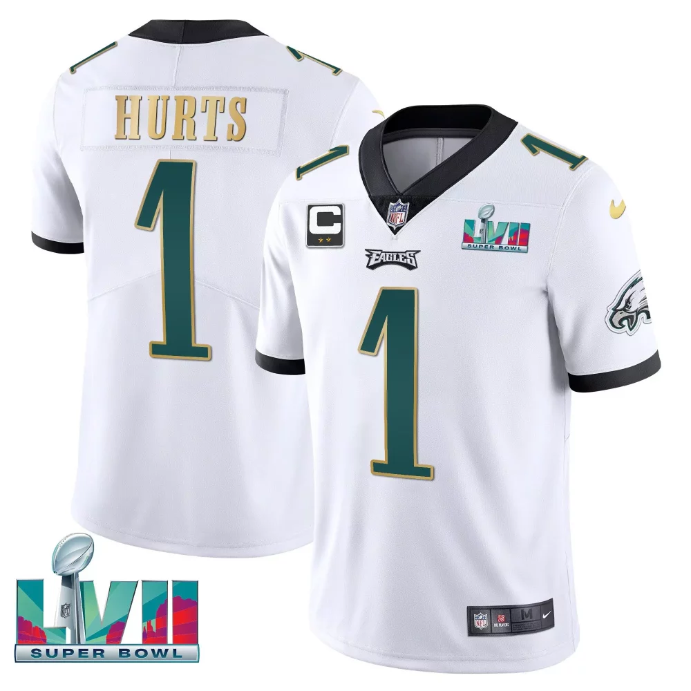 Jalen Hurts 1 Eagles Jersey White Super Bowl Lvii Men Authentic Green Black Vapor