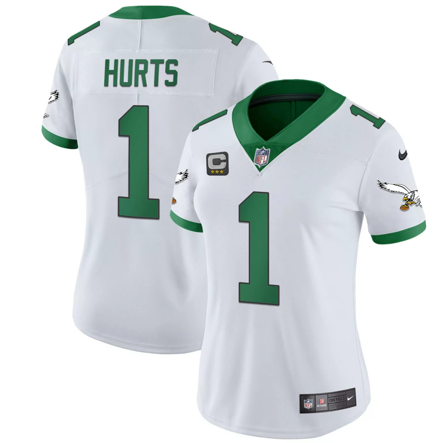 Jalen Hurts 1 Eagles Jersey White Women Replica Green Throwback v2 All Stitched