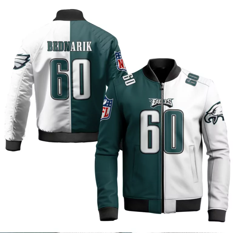 Chuck Bednarik 60 Jersey Green Philadelphia Eagles Men Bomber Jacket Split White