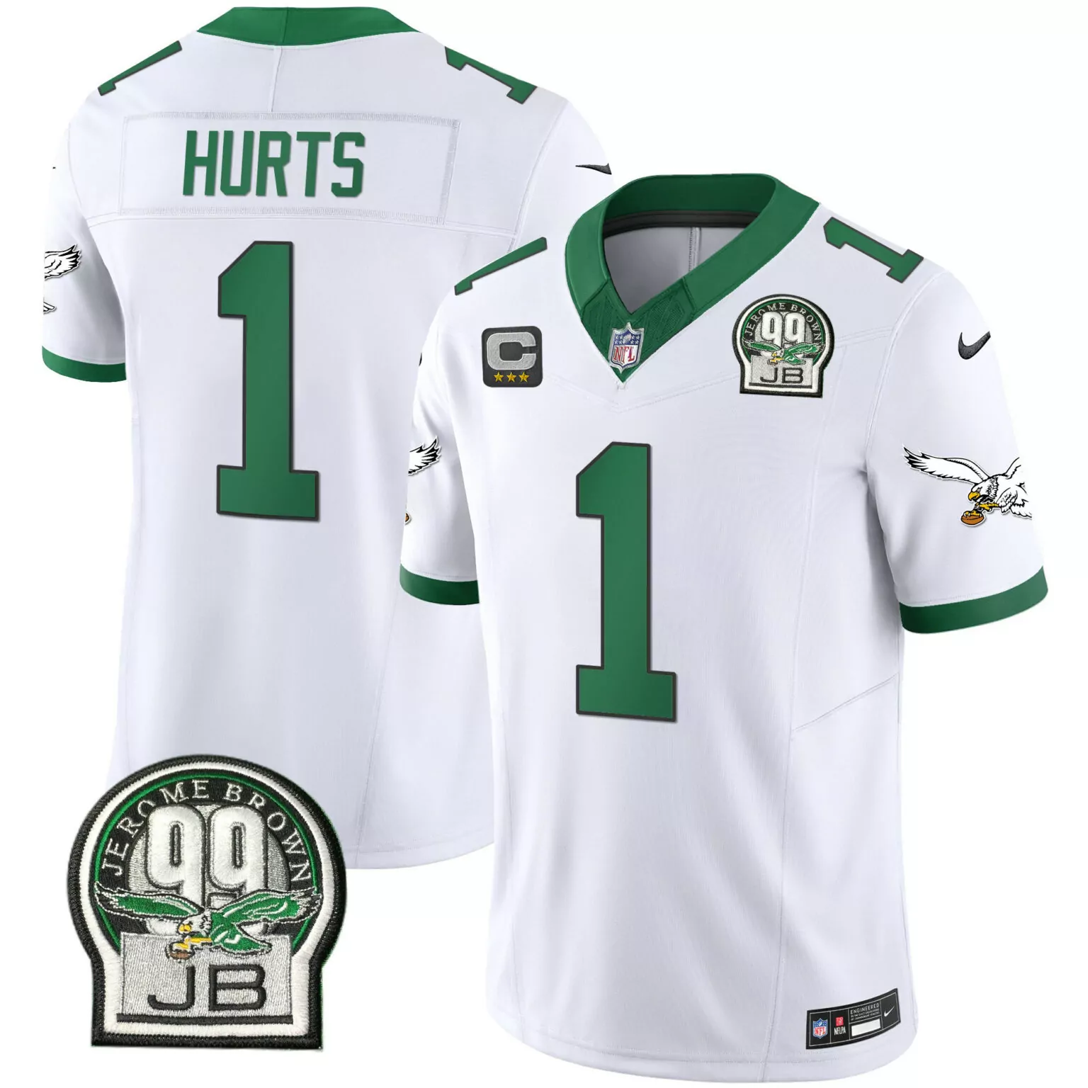 Jalen Hurts 1 Philadelphia Eagles Jersey White Jerome Brown 99 Jb Men On-field Green