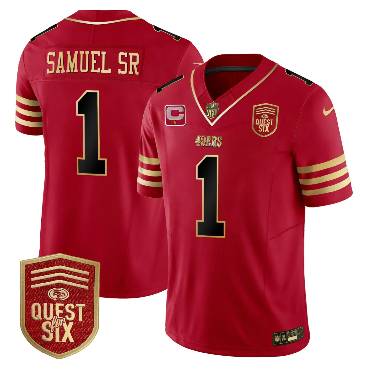 Deebo Samuel 1 49ERS Jersey Red Quest For Six Men Game Gold Black All Stitched