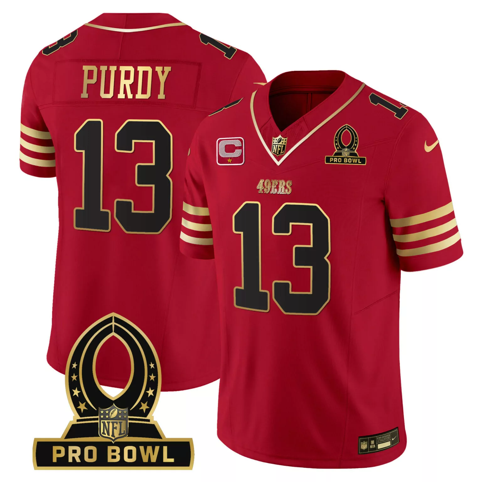 Brock Purdy 13 49ERS Jersey Red Pro Bowl Men Authentic Gold Black All Stitched