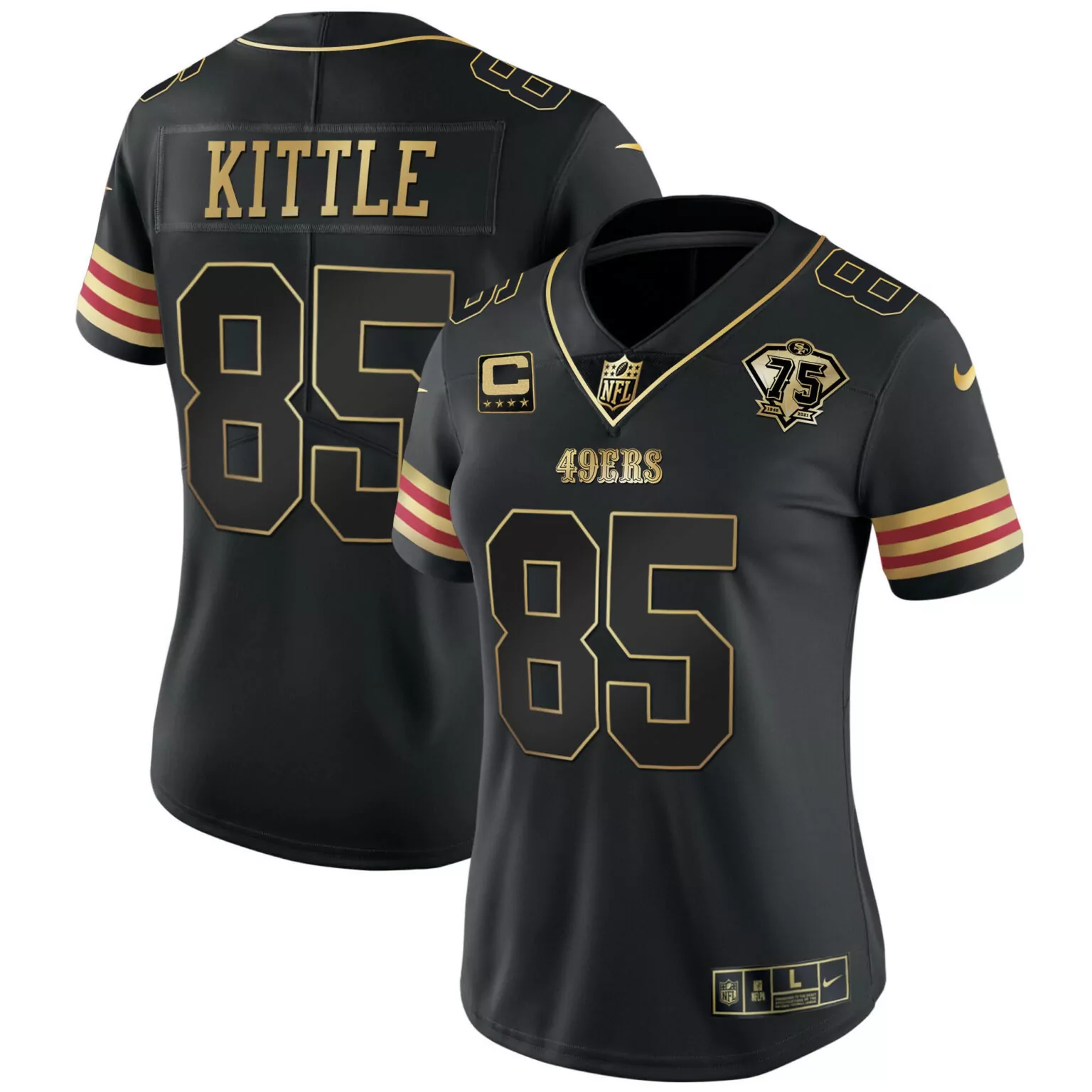 George Kittle 85 49ERS Jersey Black 75th Anniversary Men NFL Gold Red Vapor v2 All