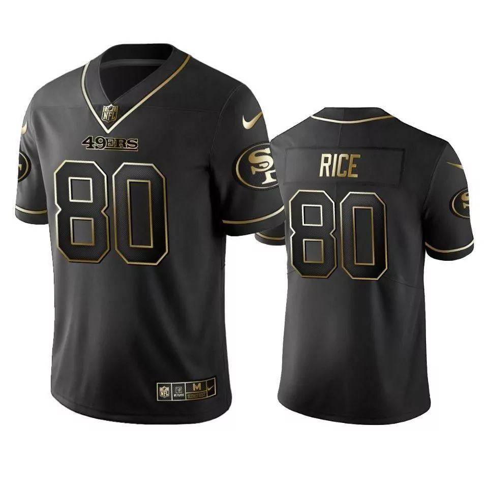 Jerry Rice 80 49ERS Jersey Black Men Player Gold Vapor Limited