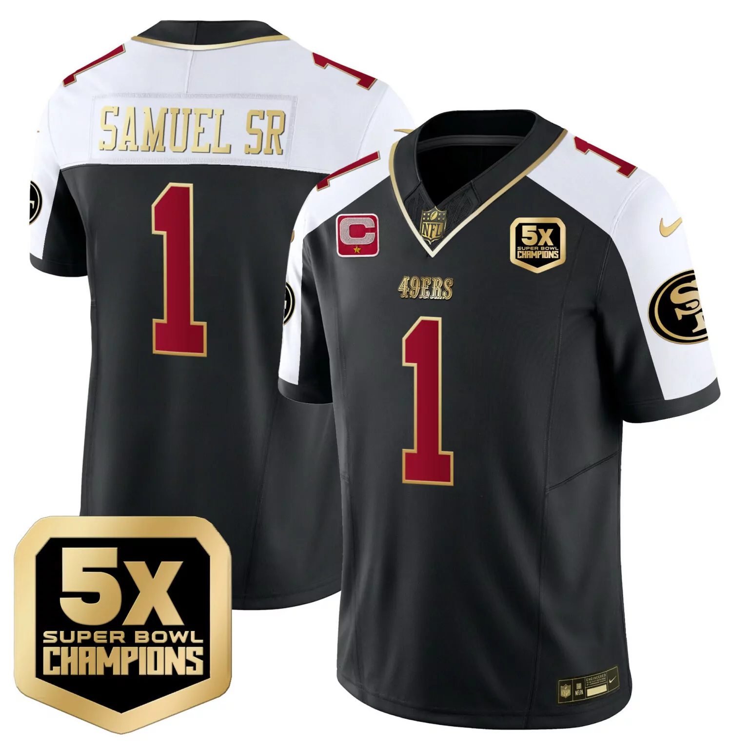 Deebo Samuel 1 49ERS Jersey Black 5X Super Bowl Champions Men Alternate Split Design