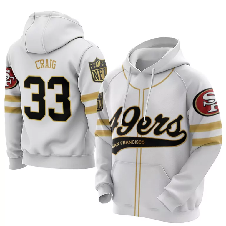 Craig 33 San Francisco 49ers Jersey White Men Hoodie Alternate Gold Black Cool Base