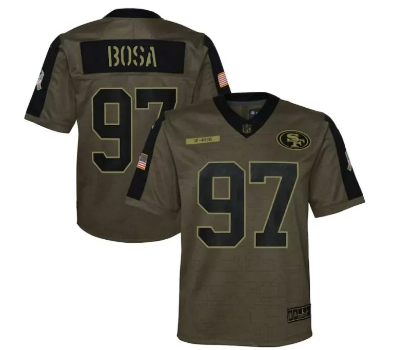 Nick Bosa 97 49ers Jersey Olive Green Salute To Service American Flag Men Game Alternate