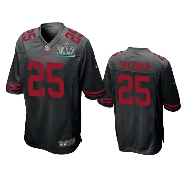 Richard Sherman 25 49ers Jersey Black Super Bowl Liv 2020 Men Red Game