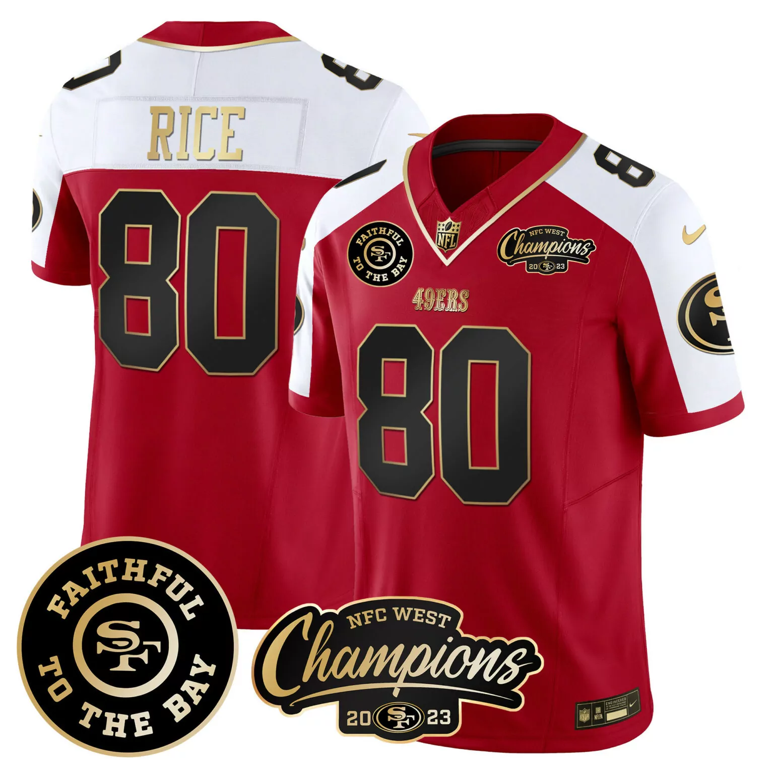 Jerry Rice 80 San Francisco 49ers Jersey Red NFC West Champions 2022-2023 Men White