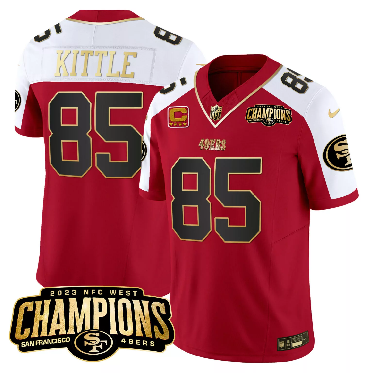 George Kittle 85 Jersey Red 2023 NFC West Champions San Francisco 49ERS Nflpa Men