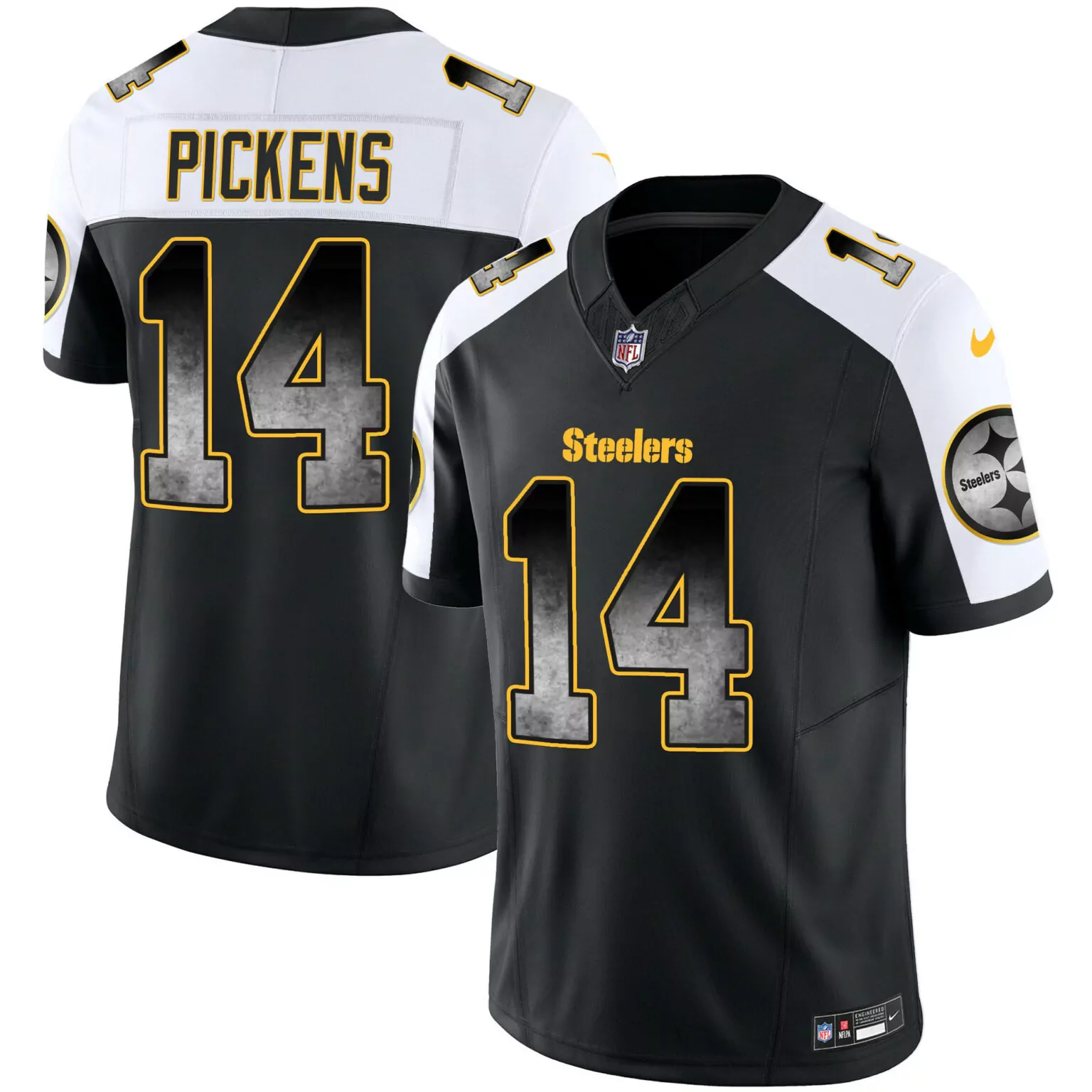 George Pickens 14 Steelers Jersey Black Men Player Alternate White Yellow v2 All